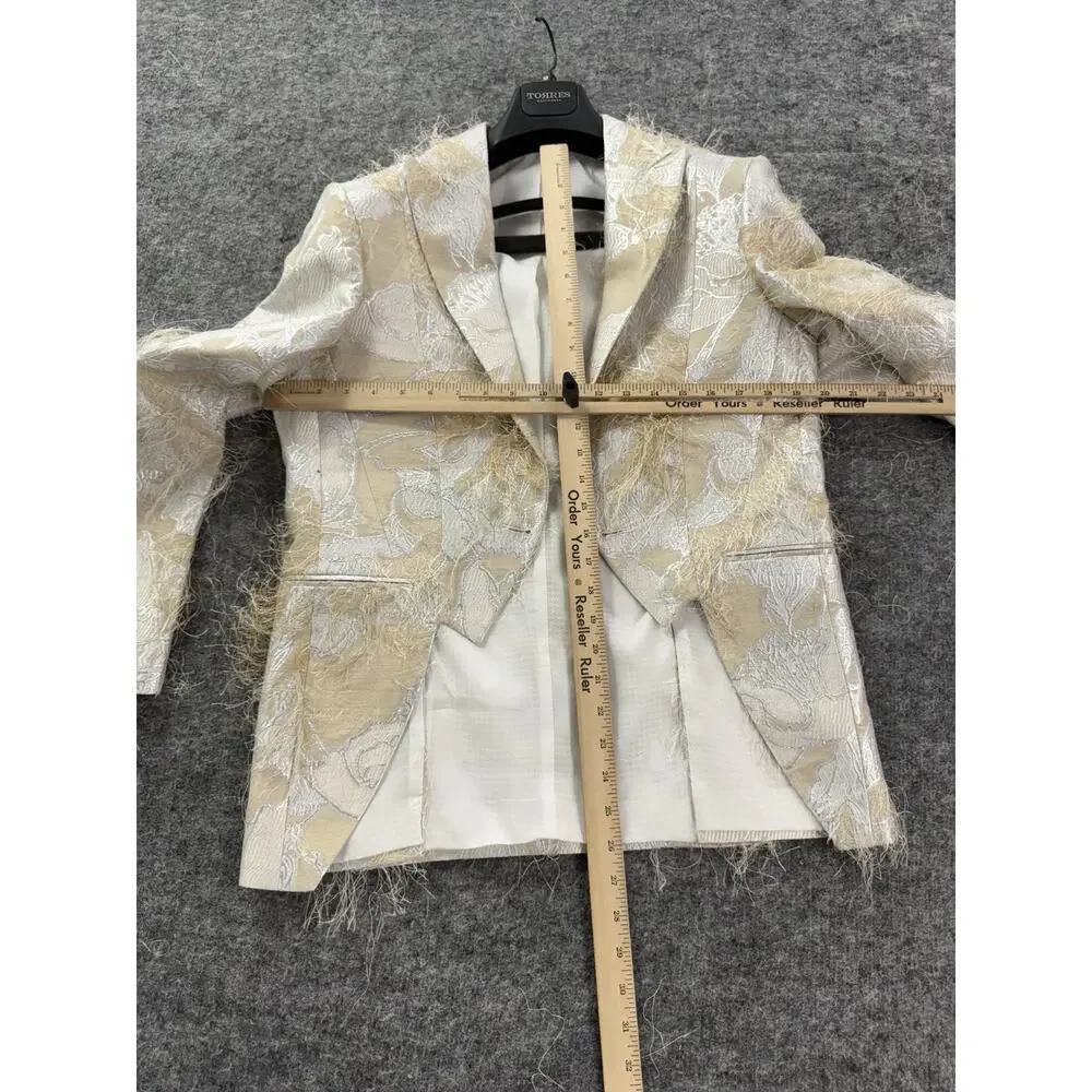 Torres Mens Tuxedo Suit 40 US 50 EU Beige Floral Borcade Tasseled 3pcs Set t12